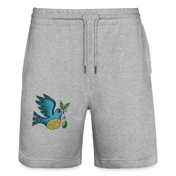 Retro Friedenstaube - Stanley/Stella Unisex Bio Joggingshorts Trainer  - Grau meliert - Vorne - Nik (191cm) & Marisol (170cm)