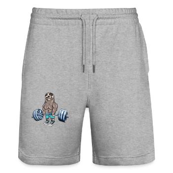 Sloth Training Weight Summer Beach Gift - Stanley/Stella Trainer Unisex Organic Jogging Shorts - heather grey - Front - Nik (191cm) & Marisol (170cm)