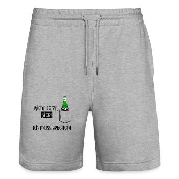 Nicht jetzt, Bier! Ich muss arbeiten! - Stanley/Stella Unisex Bio Joggingshorts Trainer  - Grau meliert - Vorne - Nik (191cm) & Marisol (170cm)