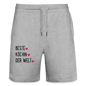 Beste Köchin der Welt - Stanley/Stella Unisex Bio Joggingshorts Trainer  - Grau meliert - Vorne - Nik (191cm) & Marisol (170cm)