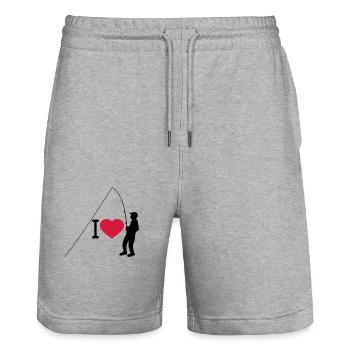 I love fishing heart love angler sport silhouette c - Stanley/Stella Trainer Unisex Organic Jogging Shorts - heather grey - Front - Nik (191cm) & Marisol (170cm)
