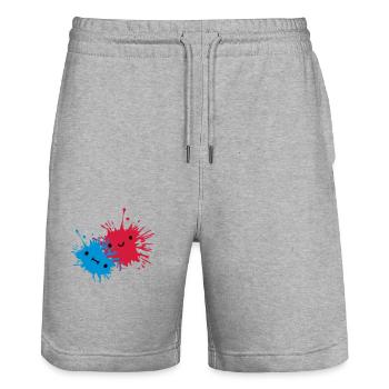 2 Suesse Kleckse - Stanley/Stella Unisex Bio Joggingshorts Trainer  - Grau meliert - Vorne - Nik (191cm) & Marisol (170cm)