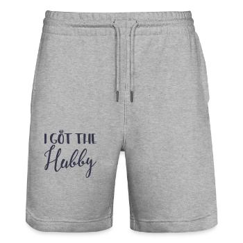 I Got The Hubby - Bachelorette Hen Party Gift - Stanley/Stella Trainer Unisex Organic Jogging Shorts - heather grey - Front - Nik (191cm) & Marisol (170cm)