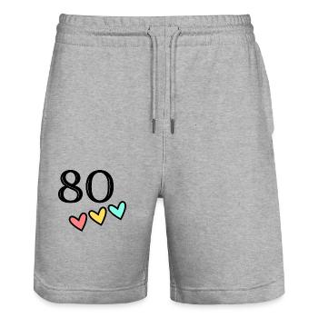 80 YEARS. 80th ANNIVERSARY. ANNIVERSARY 80 YEARS. 80 - Stanley/Stella Trainer Unisex Organic Jogging Shorts - heather grey - Front - Nik (191cm) & Marisol (170cm)