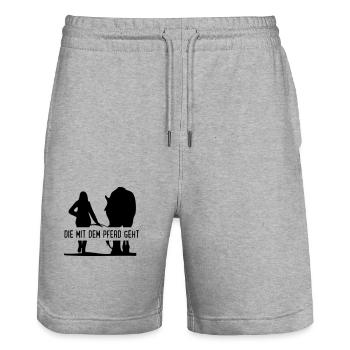 Die mit dem Pferd geht - Stanley/Stella Unisex Bio Joggingshorts Trainer  - Grau meliert - Vorne - Nik (191cm) & Marisol (170cm)