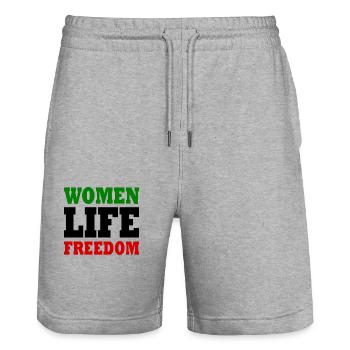 Women life freedom iran - Stanley/Stella Trainer Unisex Organic Jogging Shorts - heather grey - Front - Nik (191cm) & Marisol (170cm)