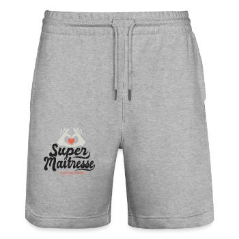 Super maitresse cadeau maîtresse institutrice - Short de jogging bio TRAINER Stanley/Stella unisexe - gris chiné - Devant - Nik (191cm) & Marisol (170cm)