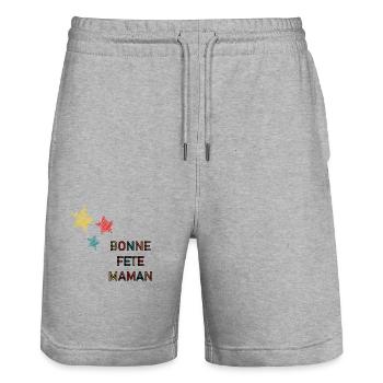 BONNE FÊTE. FÊTE DES MÈRES. FÊTE DES PÈRES. FÊTE - Short de jogging bio TRAINER Stanley/Stella unisexe - gris chiné - Devant - Nik (191cm) & Marisol (170cm)