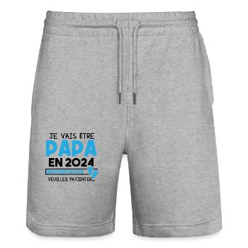 Je vais être papa en 2024 veuillez patienter... - Short de jogging bio TRAINER Stanley/Stella unisexe - gris chiné - Devant - Nik (191cm) & Marisol (170cm)