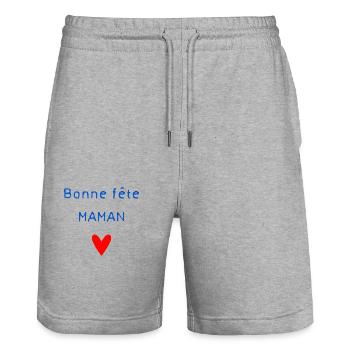 BONNE FÊTE MAMAN. MAMAN. FÊTE DES MÈRES. JE T'AIME - Short de jogging bio TRAINER Stanley/Stella unisexe - gris chiné - Devant - Nik (191cm) & Marisol (170cm)