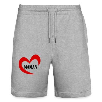 MAMAN. FÊTE DES MÈRES. BONNE FÊTE MAMAN. JE T'AIME - Short de jogging bio TRAINER Stanley/Stella unisexe - gris chiné - Devant - Nik (191cm) & Marisol (170cm)