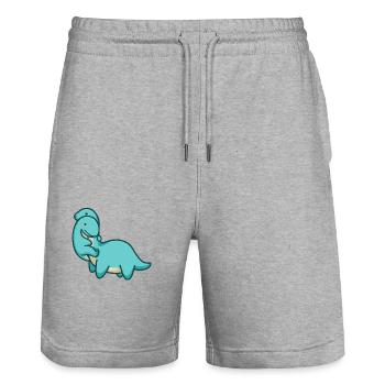 Hugadino Dino Embrace, mignon dinosaure - Short de jogging bio TRAINER Stanley/Stella unisexe - gris chiné - Devant - Nik (191cm) & Marisol (170cm)