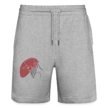 "Man with Hat", Boho Line Art Design, "Faces" - Stanley/Stella Trainer Unisex Organic Jogging Shorts - heather grey - Front - Nik (191cm) & Marisol (170cm)