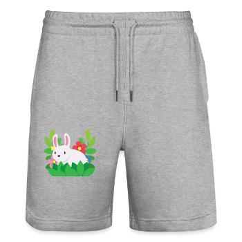 Mignon lapin moelleux Cottagecore avec des fleurs - Short de jogging bio TRAINER Stanley/Stella unisexe - gris chiné - Devant - Nik (191cm) & Marisol (170cm)