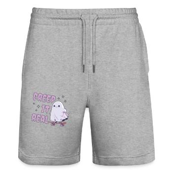 Niedlicher Geist auf einem Skateboard | Creep it Real - Stanley/Stella Unisex Bio Joggingshorts Trainer  - Grau meliert - Vorne - Nik (191cm) & Marisol (170cm)