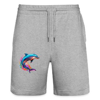 Delfin Kunst für einen Biologe Delphinliebhaber - Stanley/Stella Unisex Bio Joggingshorts Trainer  - Grau meliert - Vorne - Nik (191cm) & Marisol (170cm)
