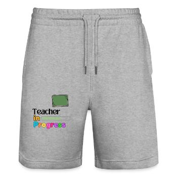 Teacher In progress Perfect Gift - Stanley/Stella Trainer Unisex Organic Jogging Shorts - heather grey - Front - Nik (191cm) & Marisol (170cm)