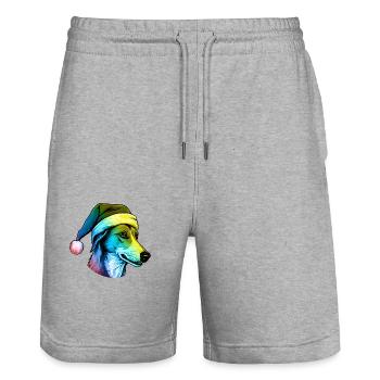 Tête de chien lévrier Noël Portrait multicolore - Short de jogging bio TRAINER Stanley/Stella unisexe - gris chiné - Devant - Nik (191cm) & Marisol (170cm)