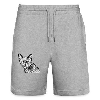 black cat - Stanley/Stella Trainer Unisex Organic Jogging Shorts - heather grey - Front - Nik (191cm) & Marisol (170cm)