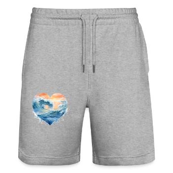Wave - Stanley/Stella Trainer Unisex Organic Jogging Shorts - heather grey - Front - Nik (191cm) & Marisol (170cm)