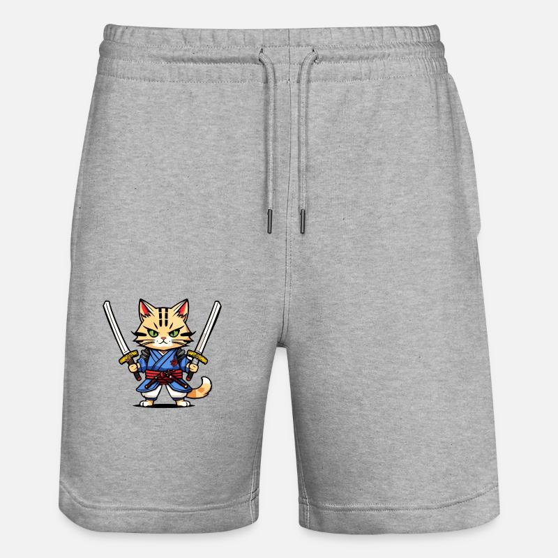Samurai Cat #30 - Stanley/Stella Trainer Unisex Organic Jogging Shorts - heather grey