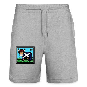 Vache écossaise des Highlands - Pop Art - Short de jogging bio TRAINER Stanley/Stella unisexe - gris chiné - Devant - Nik (191cm) & Marisol (170cm)