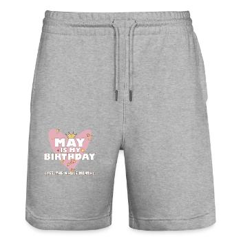 Mai est mon anniversaire Oui Tout le mois Né en mai - Short de jogging bio TRAINER Stanley/Stella unisexe - gris chiné - Devant - Nik (191cm) & Marisol (170cm)