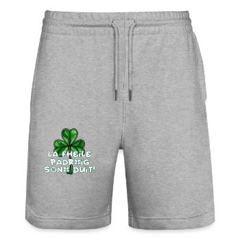 Lá Fhéile Pádraig Sona Duit ! Fête de la Saint-Patrick - Short de jogging bio TRAINER Stanley/Stella unisexe - gris chiné - Devant - Nik (191cm) & Marisol (170cm)