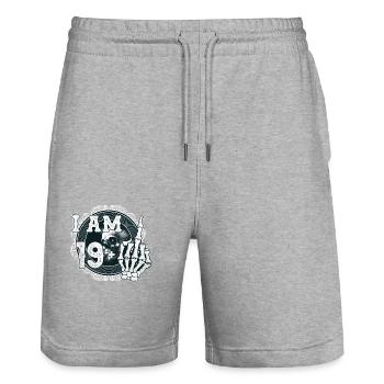 I'm 19 plus 1 middle finger Skull funny 20th - Stanley/Stella Trainer Unisex Organic Jogging Shorts - heather grey - Front - Nik (191cm) & Marisol (170cm)