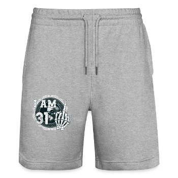 I'm 31 plus 1 middle finger Skull funny 32nd - Stanley/Stella Trainer Unisex Organic Jogging Shorts - heather grey - Front - Nik (191cm) & Marisol (170cm)