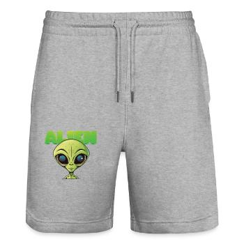 Alienkopf - Stanley/Stella Unisex Bio Joggingshorts Trainer  - Grau meliert - Vorne - Nik (191cm) & Marisol (170cm)