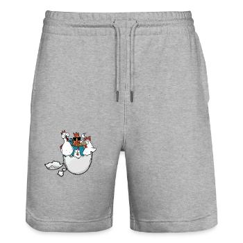 Coquille d’œuf Poulets Oeufs de Pâques Volaille Volaille - Short de jogging bio TRAINER Stanley/Stella unisexe - gris chiné - Devant - Nik (191cm) & Marisol (170cm)