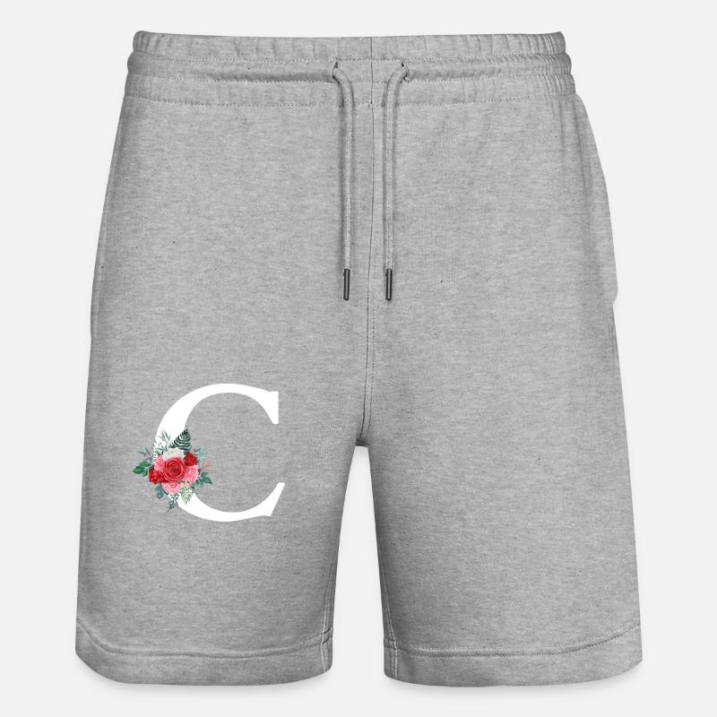 Lettre c floral rouge - Short de jogging bio TRAINER Stanley/Stella unisexe - gris chiné