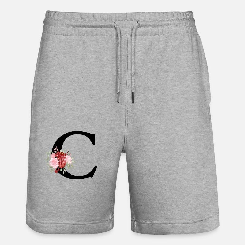 Lettre c floral rouge - Short de jogging bio TRAINER Stanley/Stella unisexe - gris chiné
