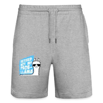 Nicht mein Prob Lama Ruhestand Prob-Llama im Ruhestand - Stanley/Stella Unisex Bio Joggingshorts Trainer  - Grau meliert - Vorne - Nik (191cm) & Marisol (170cm)