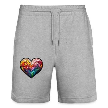Heart of Glass - Stanley/Stella Trainer Unisex Organic Jogging Shorts - heather grey - Front - Nik (191cm) & Marisol (170cm)