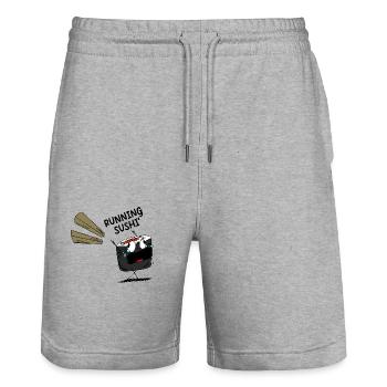 Drôle de dicton Running Sushi - Short de jogging bio TRAINER Stanley/Stella unisexe - gris chiné - Devant - Nik (191cm) & Marisol (170cm)