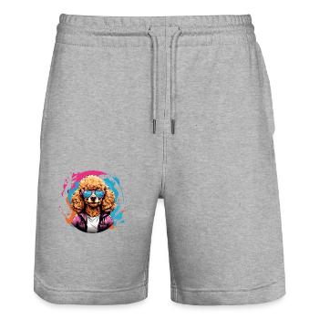 Cooler Pudel im Sonnenbrille im bunten Farbkreis - Stanley/Stella Unisex Bio Joggingshorts Trainer  - Grau meliert - Vorne - Nik (191cm) & Marisol (170cm)
