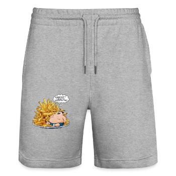 ÜBUNG? ICH DACHTE, DU HÄTTEST EXTRA POMMES GESAGT! - Stanley/Stella Unisex Bio Joggingshorts Trainer  - Grau meliert - Vorne - Nik (191cm) & Marisol (170cm)