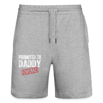 Promoted to Daddy Again Dad Pregnancy Announcement - Stanley/Stella Trainer Unisex Organic Jogging Shorts - heather grey - Front - Nik (191cm) & Marisol (170cm)