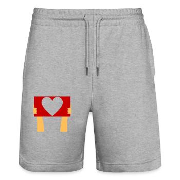 Panneau déclaration d'amour - Short de jogging bio TRAINER Stanley/Stella unisexe - gris chiné - Devant - Nik (191cm) & Marisol (170cm)