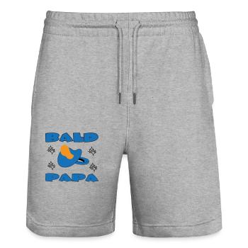 BALD PAPA - Stanley/Stella Trainer Unisex Organic Jogging Shorts - heather grey - Front - Nik (191cm) & Marisol (170cm)