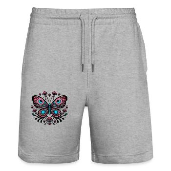 Vibrant Comic Butterfly - Stanley/Stella Trainer Unisex Organic Jogging Shorts - heather grey - Front - Nik (191cm) & Marisol (170cm)