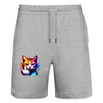 Drôle de chat maléfique - Short de jogging bio TRAINER Stanley/Stella unisexe - gris chiné - Devant - Nik (191cm) & Marisol (170cm)