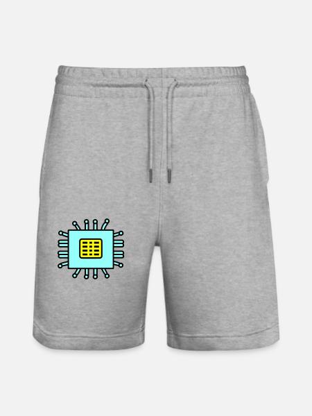 Digital Computer Chip Icon - Stanley/Stella Trainer Unisex Organic Jogging Shorts - heather grey
