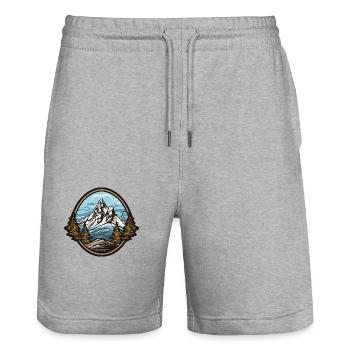 Mountain Mountain - Stanley/Stella Trainer Unisex Organic Jogging Shorts - heather grey - Front - Nik (191cm) & Marisol (170cm)