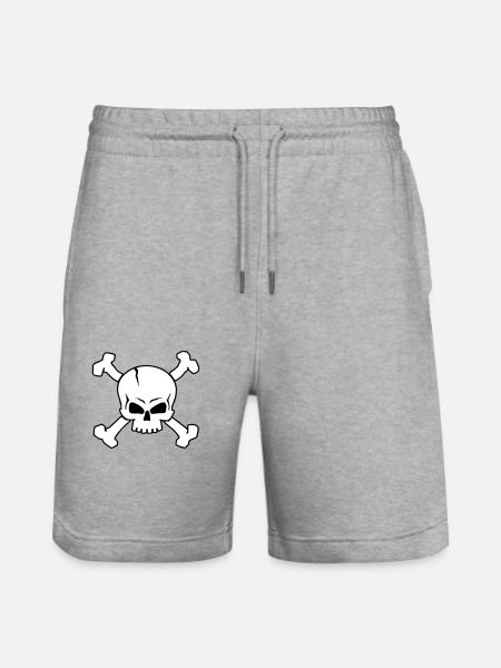 CROSSED SKULL - 2C (W) - Stanley/Stella Trainer Unisex Organic Jogging Shorts - heather grey