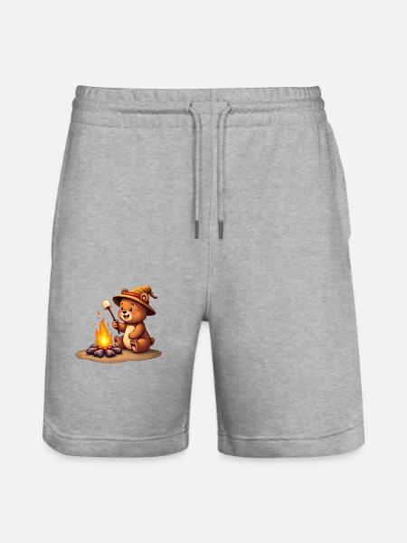 Bear Campfire Marshmallow Treat - Stanley/Stella Trainer Unisex Organic Jogging Shorts - heather grey