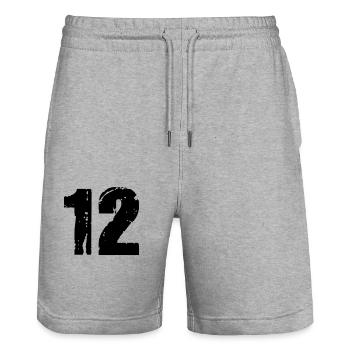 12 - Stanley/Stella Trainer Unisex Organic Jogging Shorts - heather grey - Front - Nik (191cm) & Marisol (170cm)