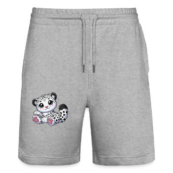 Schneeleopard - Stanley/Stella Unisex Bio Joggingshorts Trainer  - Grau meliert - Vorne - Nik (191cm) & Marisol (170cm)